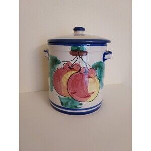 Vietri Buon Giorno Canister Crock W/ Lid Hand Painted, Fruit Design, Vintage